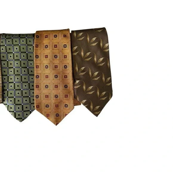 Mens Necktie Bundle Lot 6pc Gold Green Brown Geometric Leaf Professional Ties